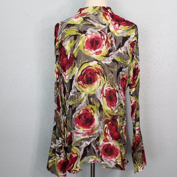Sheer Long Sleeve Floral Blouse with Pleated and Ruffled Design Size L - Picture 6 of 9